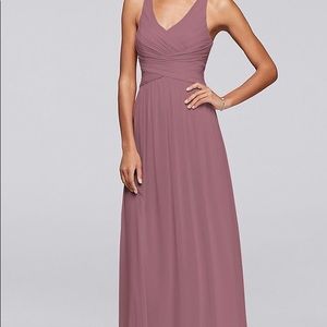 Mesh Long Bridesmaid Dress with Crisscross Back
